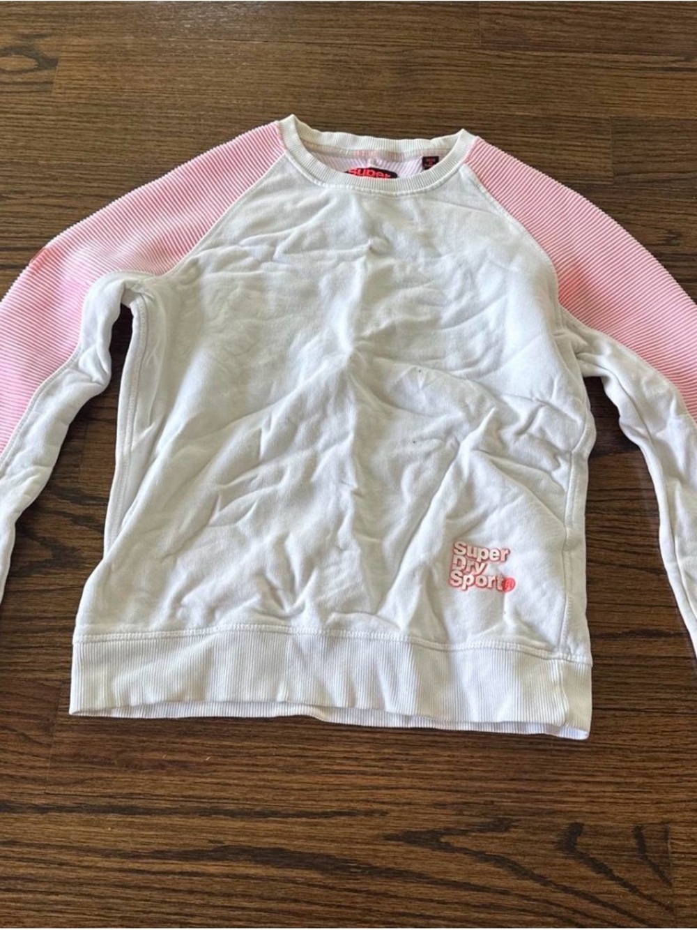Superdry Girls White Sweatshirt with Light Pink Raglan Sleeves